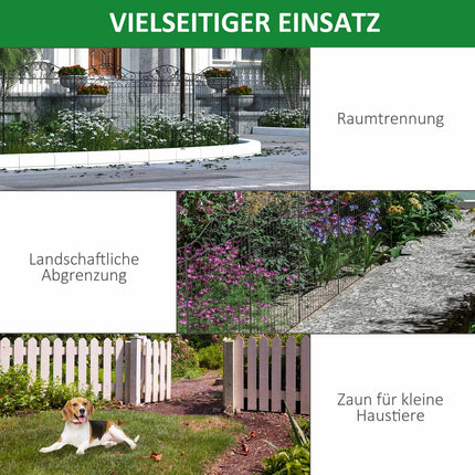 Dekorativer Gartenzaun aus schwarzem Metall, 4 Paneele, 365x112 cm