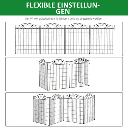 Dekorativer Gartenzaun aus schwarzem Metall, 4 Paneele, 365x112 cm