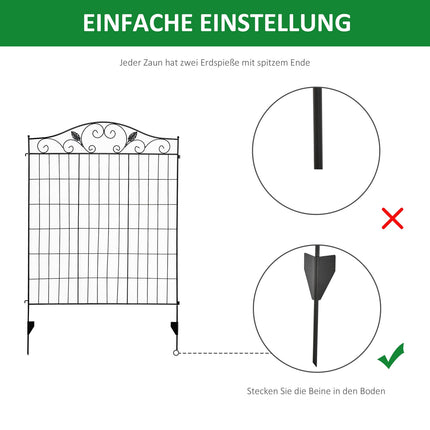 Dekorativer Gartenzaun aus schwarzem Metall, 4 Paneele, 365x112 cm