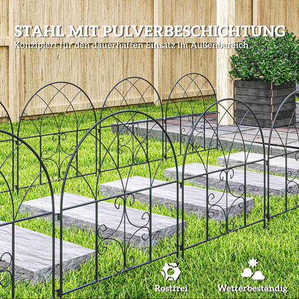 Tuinhek Staal 300 cm x 70 cm hoog Decoratief gaas hekwerkset Hekelementen Landschapshek Topbooghek voor honden Hondenhek voor tuin Bloembedden Dierenbarrière Buiten Zwart Aosom
