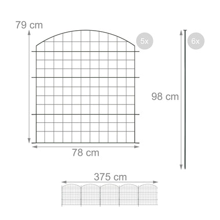 Garden Fence with 5 Metal Arched Panels