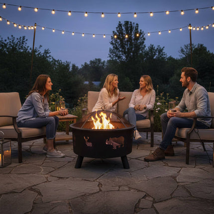 Garten-Feuerschale mit Funkenschutz, Tiermotiv