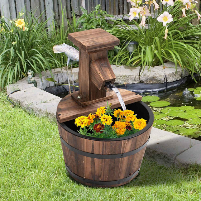 Gartenbrunnen aus Holzfässern mit Metallakzenten, 27x37 cm