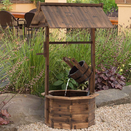 Dekorativer Gartenbrunnen aus Massivholz - regulierbarer Wasserfall