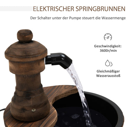 Holzfass-Springbrunnen mit Metallakzenten, Ø27 x 37 cm