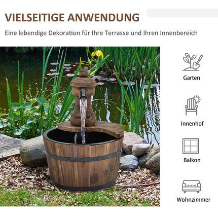 Holzfass-Springbrunnen mit Metallakzenten, Ø27 x 37 cm
