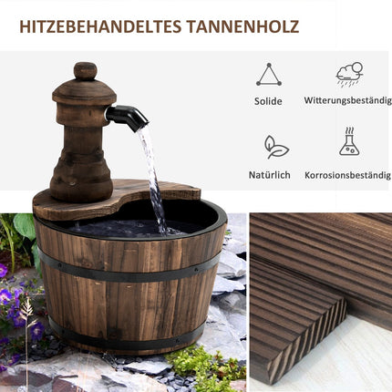 Holzfass-Springbrunnen mit Metallakzenten, Ø27 x 37 cm