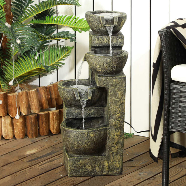 Gartenbrunnen aus Harz – Verstellbare 4-stufige Wasserfallfunktion