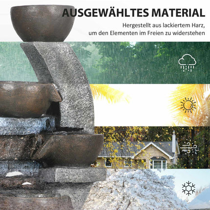 Solar-Gartenbrunnen mit LED-Beleuchtung – 5-stufiges Harzdesign