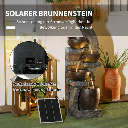 Solar-Gartenbrunnen mit LED-Beleuchtung – 5-stufiges Harzdesign
