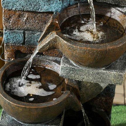 Solar-Gartenbrunnen mit LED-Beleuchtung – 5-stufiges Harzdesign