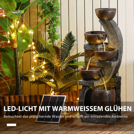 Solar-Gartenbrunnen mit LED-Beleuchtung – 5-stufiges Harzdesign