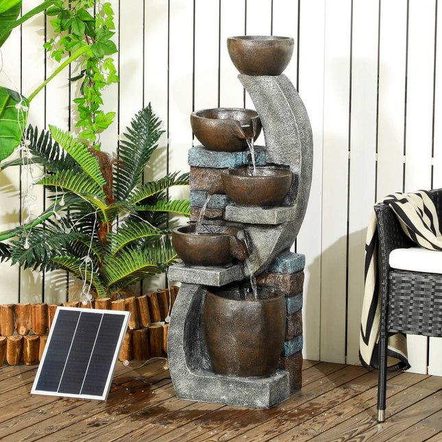 Solar-Gartenbrunnen mit LED-Beleuchtung – 5-stufiges Harzdesign