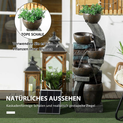 Solar-Gartenbrunnen mit LED-Beleuchtung – 5-stufiges Harzdesign