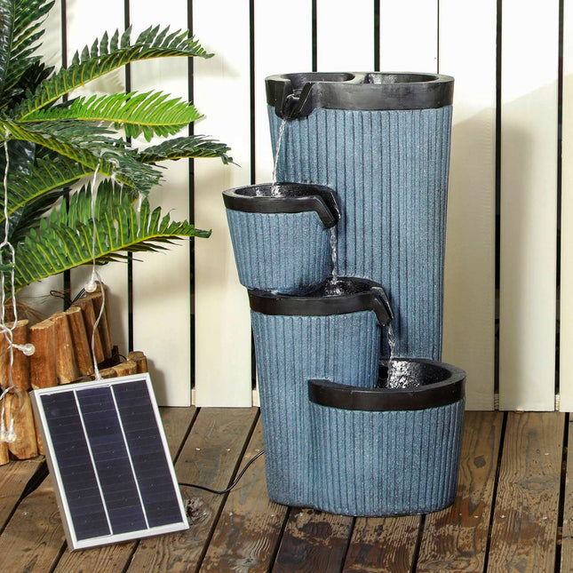 Solarbetriebener 4-stöckiger Gartenbrunnen mit LED, Harz, 33 cm