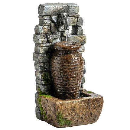 Gartenbrunnen mit LED-Beleuchtung, einstellbarer Wasserfluss