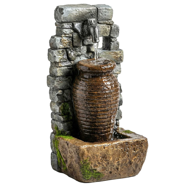 Gartenbrunnen mit LED-Beleuchtung, einstellbarer Wasserfluss