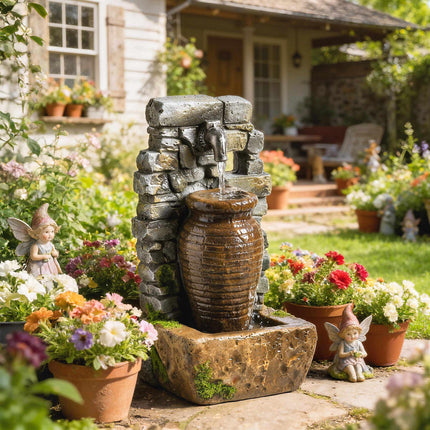 Gartenbrunnen mit LED-Beleuchtung, einstellbarer Wasserfluss