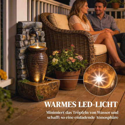 Gartenbrunnen mit LED-Beleuchtung, einstellbarer Wasserfluss