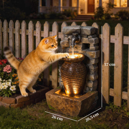 Gartenbrunnen mit LED-Beleuchtung, einstellbarer Wasserfluss