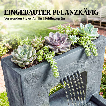 Garden Fountain with LED Lights and Planter, Resin