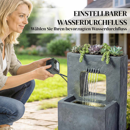 Garden Fountain with LED Lights and Planter, Resin