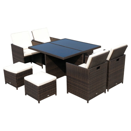 Gartenset aus Polyrattan, 21-teilig, braune Kissen