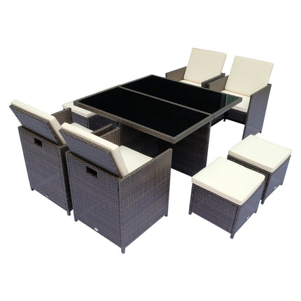 Gartenset aus Polyrattan, 21-teilig, braune Kissen