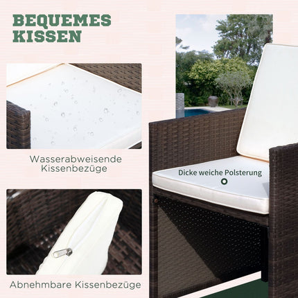Gartenset aus Polyrattan, 21-teilig, braune Kissen