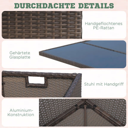 Gartenset aus Polyrattan, 21-teilig, braune Kissen