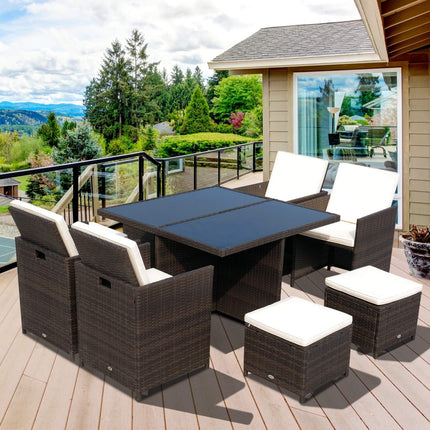 Gartenset aus Polyrattan, 21-teilig, braune Kissen