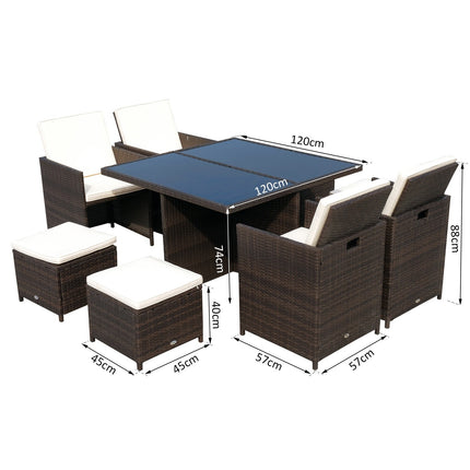 Gartenset aus Polyrattan, 21-teilig, braune Kissen