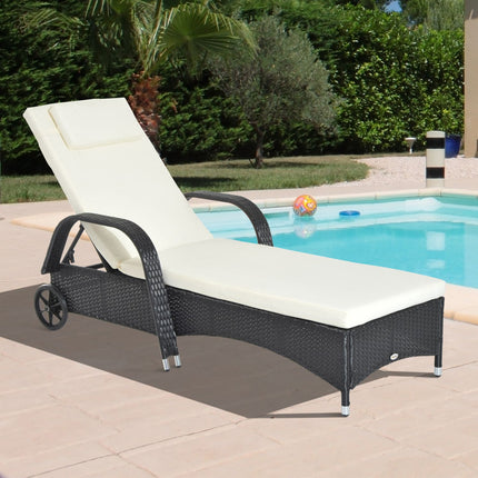 Schwarze Sonnenliege aus Polyrattan mit verstellbarer Rückenlehne