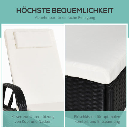 Schwarze Sonnenliege aus Polyrattan mit verstellbarer Rückenlehne