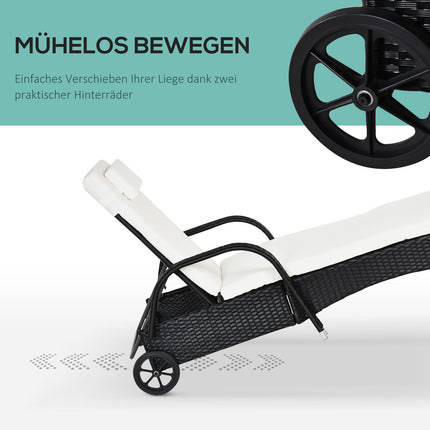 Schwarze Sonnenliege aus Polyrattan mit verstellbarer Rückenlehne
