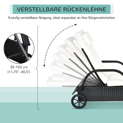 Schwarze Sonnenliege aus Polyrattan mit verstellbarer Rückenlehne