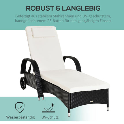 Schwarze Sonnenliege aus Polyrattan mit verstellbarer Rückenlehne