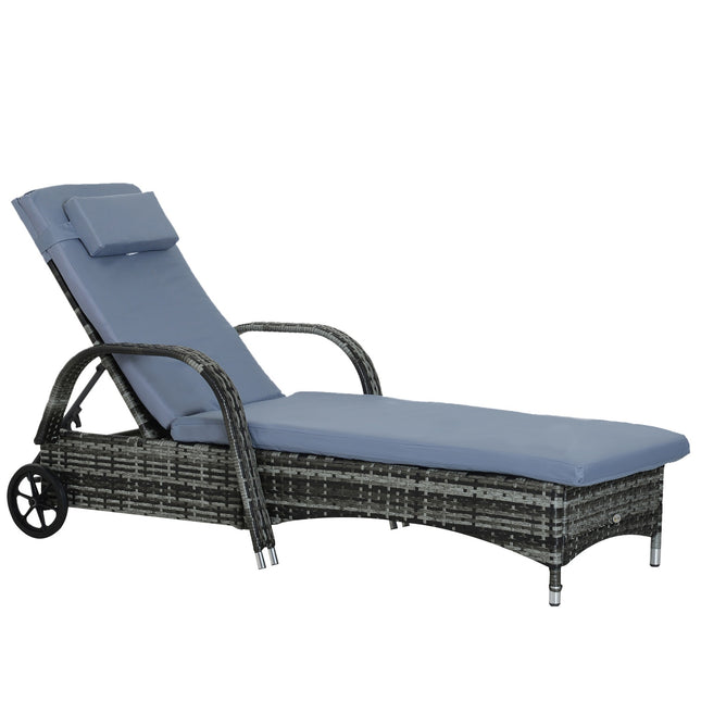 Mobiler grauer Gartensessel mit Kissen, Polyrattan & Metall