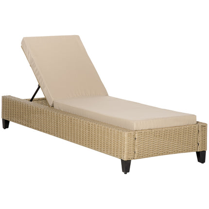 Verstellbare Sonnenliege aus Polyrattan mit Auflagen – Khaki