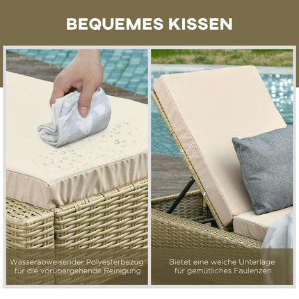 Verstellbare Sonnenliege aus Polyrattan mit Auflagen – Khaki