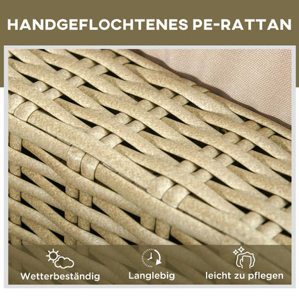 Verstellbare Sonnenliege aus Polyrattan mit Auflagen – Khaki