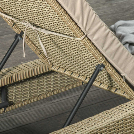 Verstellbare Sonnenliege aus Polyrattan mit Auflagen – Khaki