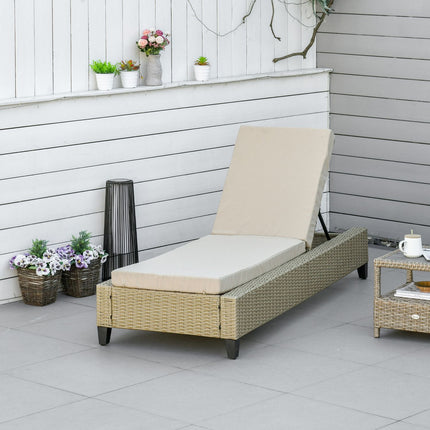 Verstellbare Sonnenliege aus Polyrattan mit Auflagen – Khaki