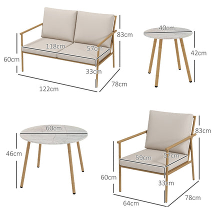 Gartenmöbel-Set – 2 Stühle, Sofa und Tisch, cremefarbene Kissen