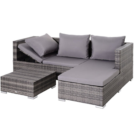 3-teiliges Lounge-Set aus Polyrattan in Grau mit Beistelltisch und Stauraum