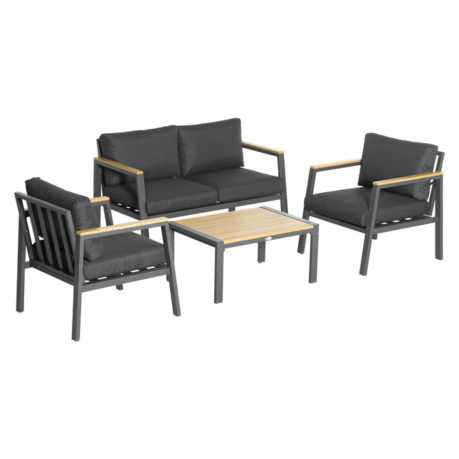 Gartensitzgruppe aus Aluminium für 4 Personen mit grauem Kaffeetisch