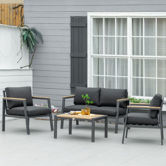 Gartensitzgruppe aus Aluminium für 4 Personen mit grauem Kaffeetisch