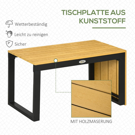 Gartenmöbel-Set für 3 Personen, Aluminium & Holzoptik, dunkelgrau
