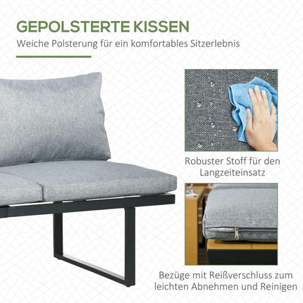 Gartenmöbel-Set für 3 Personen, Aluminium & Holzoptik, dunkelgrau