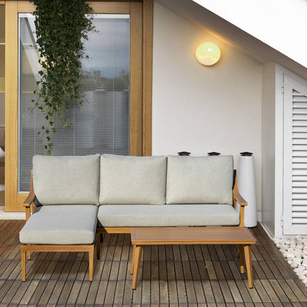 Garden furniture in 3 parts with chaise longue and table